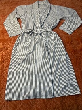 Blue and White Striped Cotton Robe